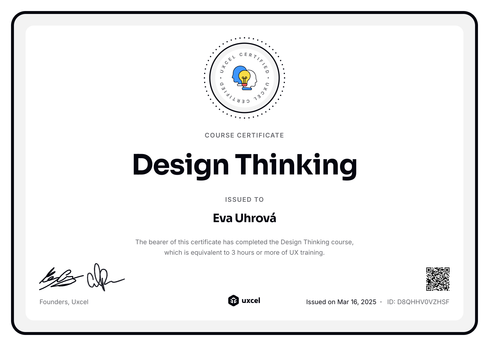 Eva Uhrová's certificate